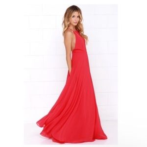 Lulus Mythical Kind of Love Red Maxi Dress! Lightweight woven chiffon, fitted